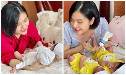 Vân Trang liên tục khoe ảnh hai con gái sinh đôi