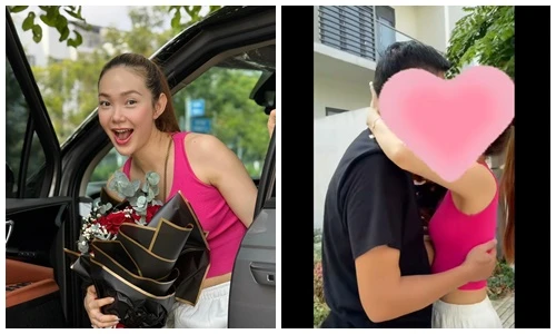 Minh Hằng hôn chồng đại gia sau khi nhận quà “khủng”