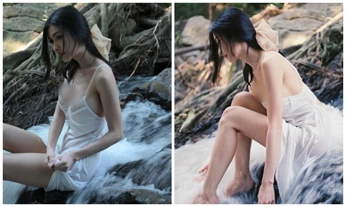 Hot girl đi tắm suối, diện đồ mỏng khoe body chữ S