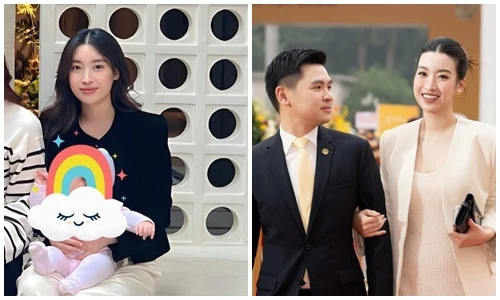 Hoa hậu Đỗ Mỹ Linh bồng bế con gái đi chơi