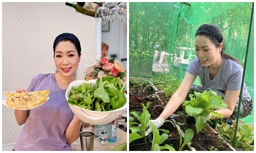 Trịnh Kim Chi vào bếp nấu ăn từ rau trồng trong biệt thự