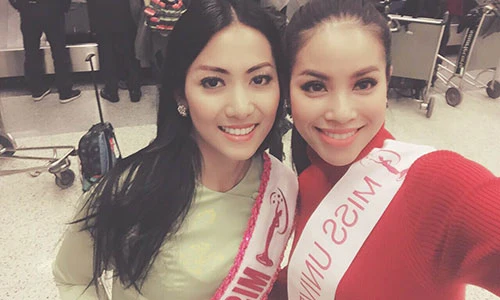 Phạm Hương đọ sắc thí sinh Myanmar ở sân bay Las Vegas