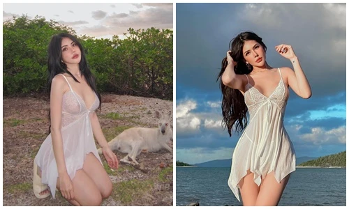 Hot girl mặc váy ngắn mỏng tang xẻ ngực sâu, lộ nội y