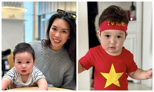 Con trai siêu mẫu Hà Anh bắt trend “em bé yêu nước”