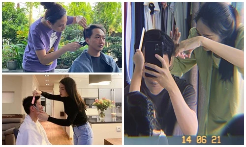 Đàm Thu Trang và loạt mỹ nhân Việt trổ tài cắt tóc cho chồng