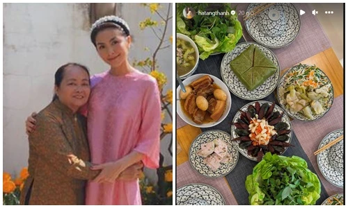 Tăng Thanh Hà khoe ăn cơm tất niên ở nhà bố mẹ đẻ