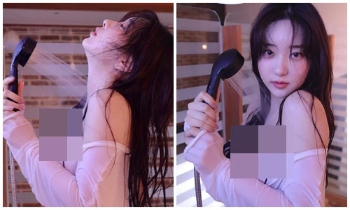 Ngượng đỏ mặt hot girl xứ Hàn diện đồ ướt đẫm khoe vòng một