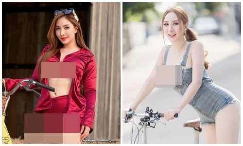 Mặc váy siêu ngắn, hot girl lộ điểm nhạy cảm khi đạp xe
