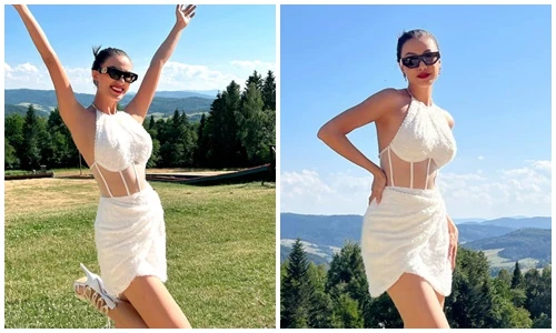 Kim Duyên mặc váy ngắn, đi giày cao gót leo núi ở Miss Supranational