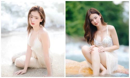 Hot girl búp bê sứ mặc mỏng tang, xẻ ngực sâu khi đi tắm