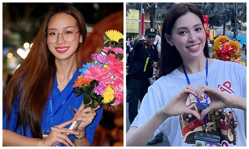 Tiểu Vy - Bảo Ngọc rạng rỡ trong lễ hợp luyện diễu binh