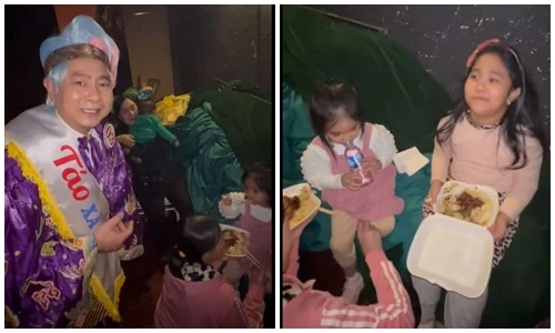 Tự Long ghi hình Táo Quân 2023, các con ăn cơm hộp chờ bố