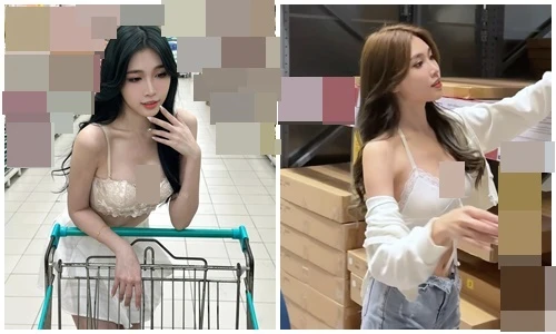 Đỏ mặt hot girl mặc áo ngực, chân váy siêu ngắn đi mua sắm