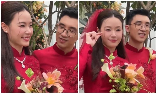 Midu và chồng kém tuổi đẹp đôi trong lễ ăn hỏi