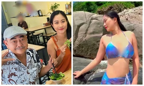 Bạn gái NSND Việt Anh khoe dáng với áo tắm trên biển