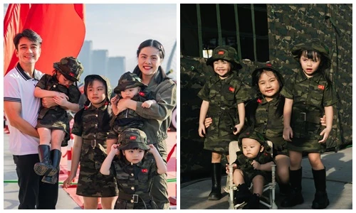 4 con của diễn viên Vân Trang hóa "bộ đội nhí"