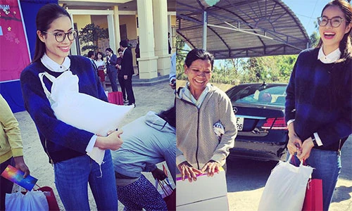 Hoa hậu Phạm Hương rạng rỡ đi làm từ thiện đầu năm