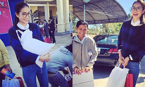 Hoa hậu Phạm Hương rạng rỡ đi làm từ thiện đầu năm