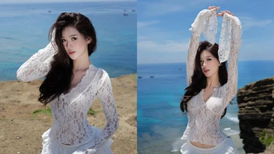 Hot girl Wyn Anh "thả dáng" với thiết kế ren xuyên thấu
