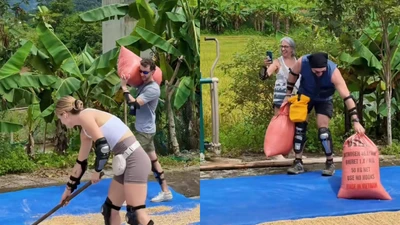 Du khách nước ngoài thích thú du lịch Hà Giang mùa lúa chín
