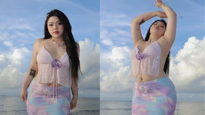 "Hot girl ngoại cỡ" Lâm Đồng tự tin khoe dáng bên bờ biển