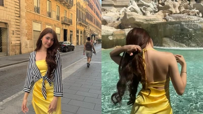 Con gái Quyền Linh khoe vai trần xinh đẹp ở thành Rome