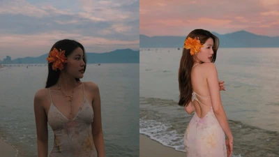 Hot girl Tăng Mỹ Hàn đi biển khoe lưng trần nõn nà