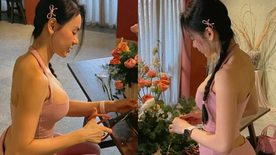 Hot girl gây chú ý với trang phục bó sát đi cắm hoa