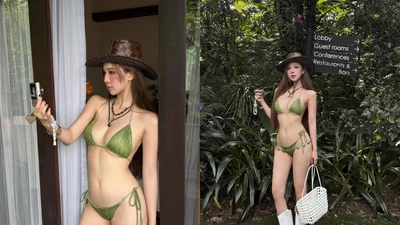 "Hot girl cổ vũ" khoe dáng bốc lửa giữa thiên nhiên xanh mát