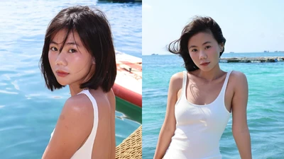 TikToker "Thảo da ua" khoe dáng với monokini giữa biển xanh