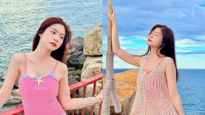 Bà xã streamer đình đám lên đồ đi biển hút ánh nhìn