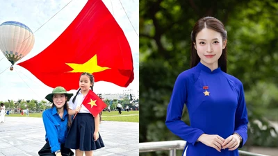 MC Khánh Vy xúc động trong khoảnh khắc check-in với đại kỳ
