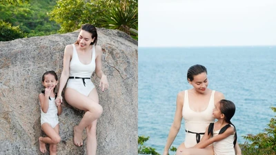 Hà Hồ diện áo tắm khoe đôi chân dài miên man bên con gái
