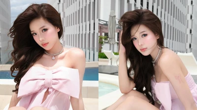 Tiktoker Wyn Anh khoe vẻ đẹp không tì vết với bikini hồng bên hồ bơi
