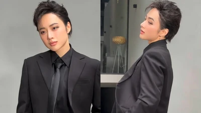Angela Phương Trinh giao diện soái ca với vest đen lịch lãm