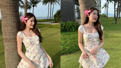 Hot girl Tăng Mỹ Hàn diện váy ngắn khoe chân dài miên man
