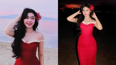 Con gái Quyền Linh diện váy ôm sát đỏ huyền bí khoe dáng