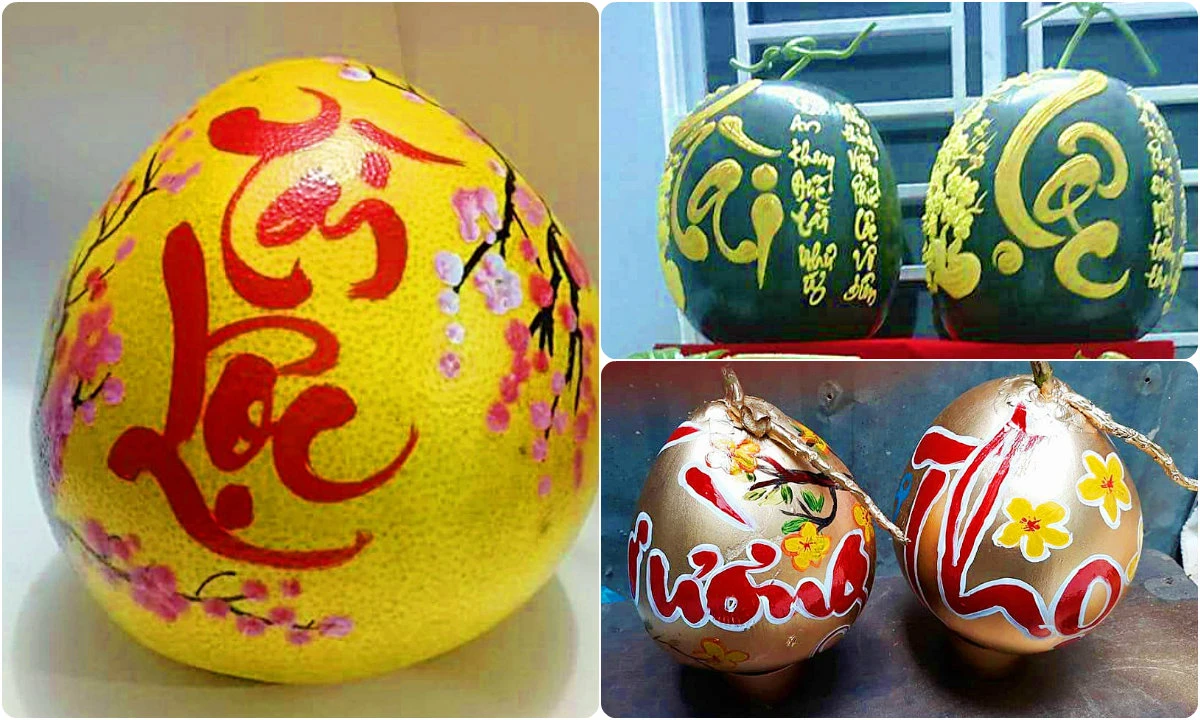 Dưa, bưởi vẽ thư pháp gây “sốt” thị trường hoa quả Tết