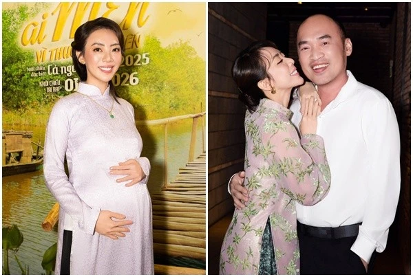 Thu Trang hóa bà bầu tại sự kiện, được chồng chăm sóc khi làm phim 