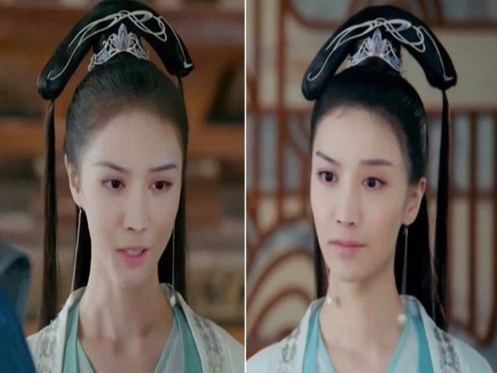 Tuy nhiên, đoàn làm phim Tam thiên nha sát không quay lại toàn bộ cảnh mà chỉ sử dụng kỹ thuật AI để đổi khuôn mặt của Lưu Lộ và Trương Đình Đình. Kết quả là nhân vật bị biến dạng. Ảnh: Weibo.