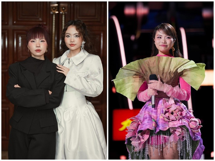Phương Mỹ Quyên (mặc váy đen) làm stylist cho em gái Phương Mỹ Chi ở Sing! Asia 2025. Ảnh: FB Quyên Phương.