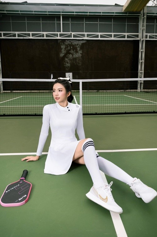 Khi rảnh rỗi, Ngọc Huyền tập pickleball. Ảnh: FB Ngọc Huyền.