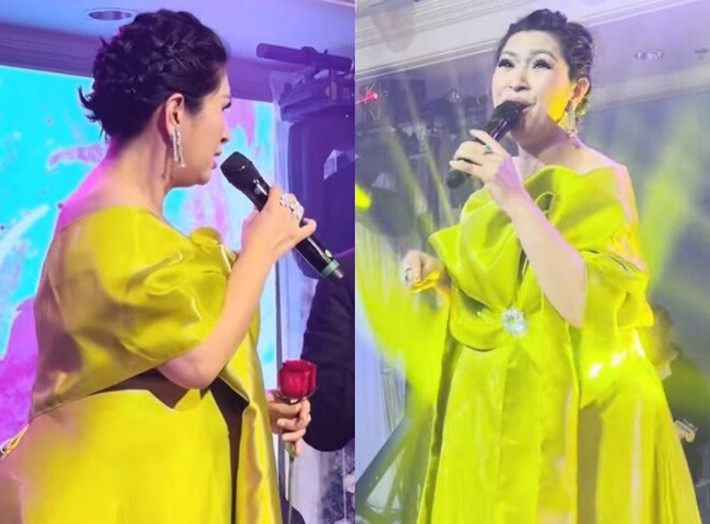 Nguyễn Hồng Nhung đang mang bầu 8 tháng. Dù bụng bầu vượt mặt, cô vẫn đi hát. Ảnh: Người Đưa Tin.