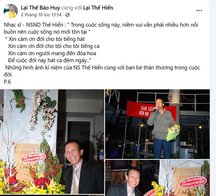 Trên trang cá nhân, nhạc sĩ Bảo Huy đăng tải rất nhiều hình ảnh lúc sinh thời của nhạc sĩ Thế Hiển. Ảnh: FB Bảo Huy.