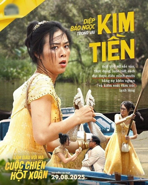 Trong phim đang ra rạp, Diệp Bảo Ngọc vào vai Kim Tiền - một phụ nữ sắc sảo, thực dụng. Ảnh: FB Diệp Bảo Ngọc.