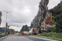 Tảng đá lớn bất ngờ lăn xuống đường bao biển đẹp nhất Quảng Ninh