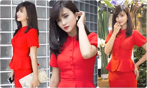 Diễn viên Kim Tuyến đẹp ngọt ngào cùng sắc đỏ