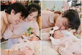 Vợ chồng Cao Minh Đạt hạnh phúc trong tiệc đầy tháng con gái