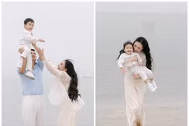 Hồ Quỳnh Hương vui đùa cùng chồng con trên bãi biển