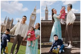 Ảnh đẹp như tranh vẽ của vợ chồng Chi Bảo bên hai con ở Anh 